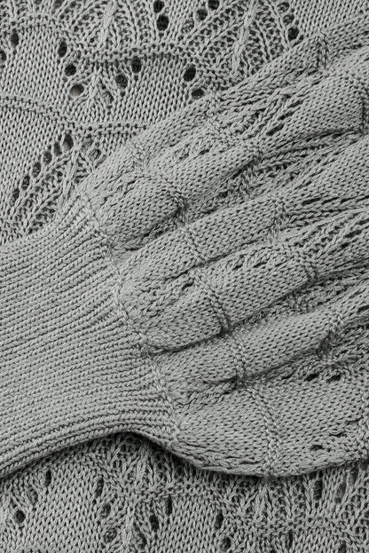 Gray Lightweight Buttoned Front Crochet Cardigan