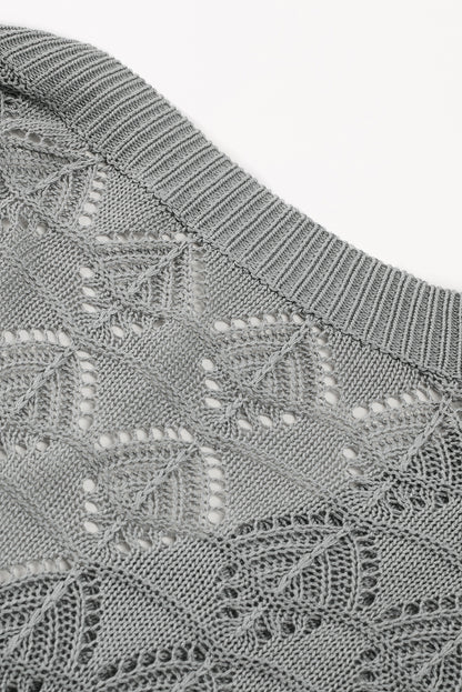 Gray Lightweight Buttoned Front Crochet Cardigan