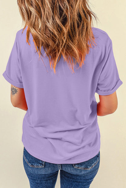 Wisteria Celebrative Easter Eggs Bow Print Casual T Shirt