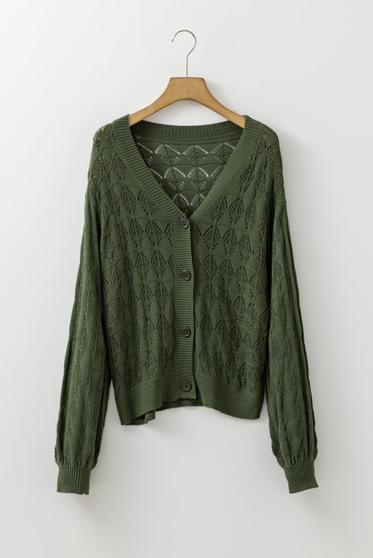 Gray Lightweight Buttoned Front Crochet Cardigan