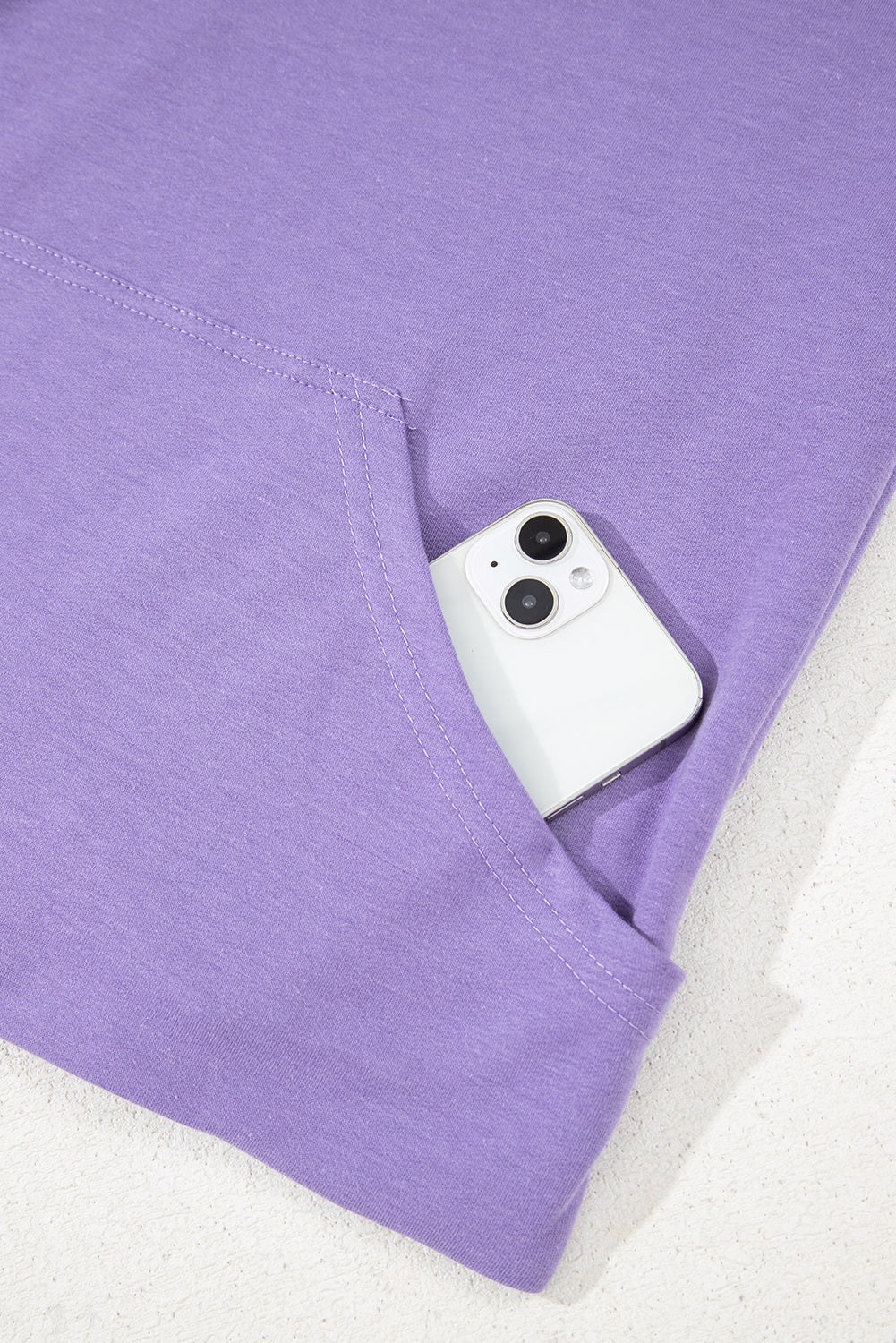 Purple Short Sleeve Buttoned Neck Kangaroo Pocket Hoodie