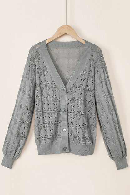 Gray Lightweight Buttoned Front Crochet Cardigan