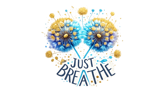 Just Breathe Blue Dandelion Design