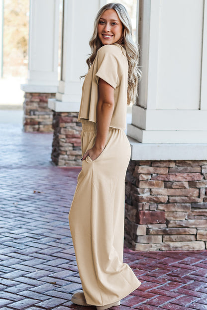 Seagrass Raw Hem Loose Tee and Wide Leg Pants Set