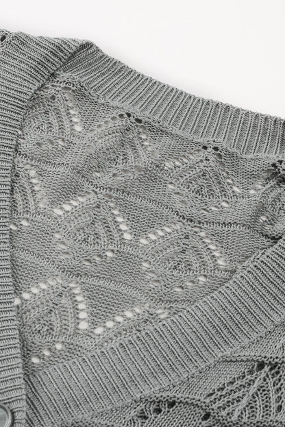 Gray Lightweight Buttoned Front Crochet Cardigan