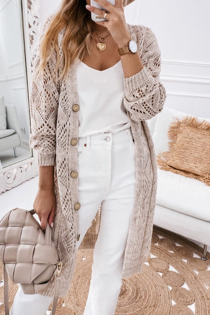 Purple Hollow-out Openwork Knit Cardigan