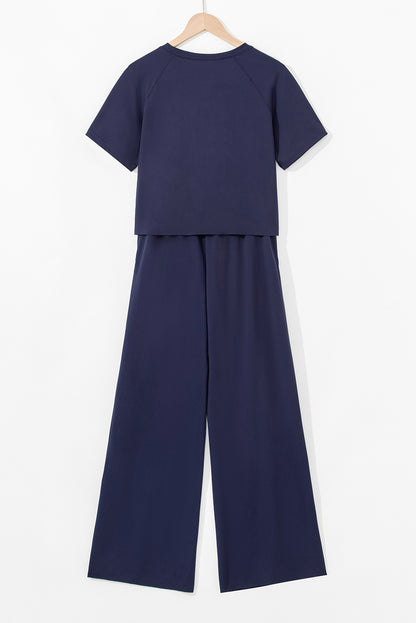 Seagrass Raw Hem Loose Tee and Wide Leg Pants Set