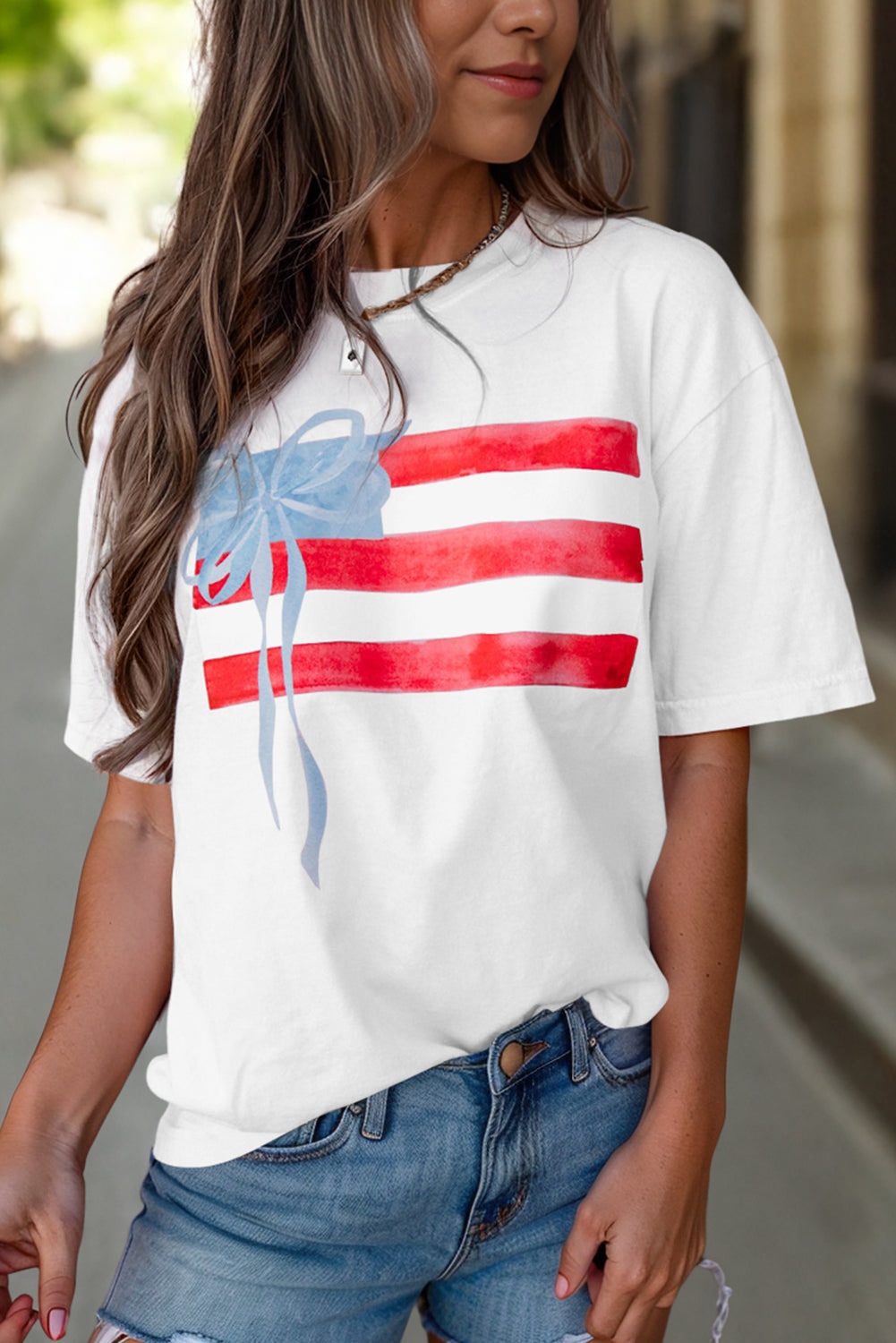 White Flag Bow Graphic Crewneck Tee