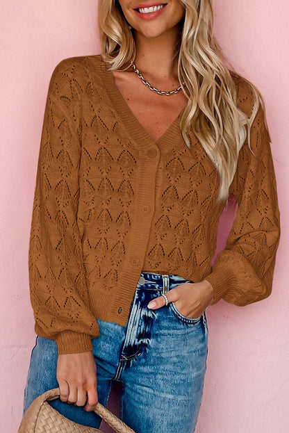 Gray Lightweight Buttoned Front Crochet Cardigan