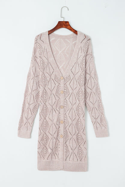 Purple Hollow-out Openwork Knit Cardigan