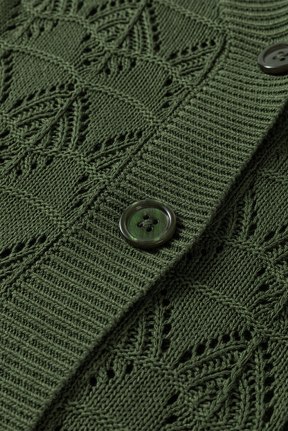 Gray Lightweight Buttoned Front Crochet Cardigan