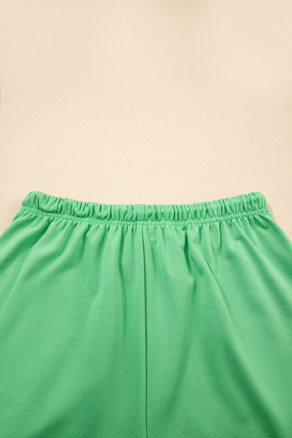 Mint Green V Neck Drop Shoulder Tee and Patchwork Drawstring Shorts Set