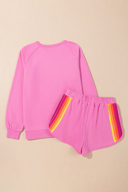 Beau Blue Accent Pullover and Shorts Two Piece Casual Set