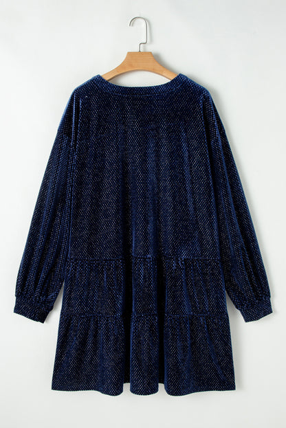 Meadow Mauve Plus Size Textured Velvet Tiered Buttons Tiered Dress