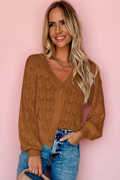 Gray Lightweight Buttoned Front Crochet Cardigan